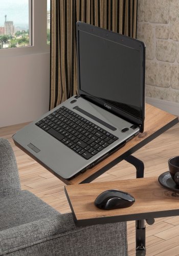 FUNZI LIVING Glen laptop stende skrivebord, justerbar hjde/hldning - Atlantic Pine melamin og sort metal