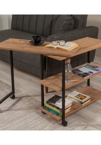 NORDVÄRK Melin sidebord, m. 2 hylder og hjul - Atlantic Pine melamin og sort metal