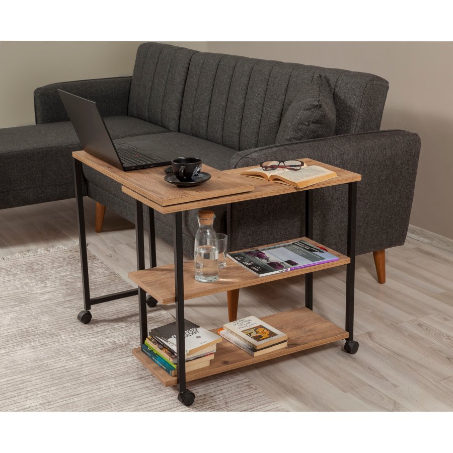 NORDVÄRK Melin sidebord, m. 2 hylder og hjul - Atlantic Pine melamin og sort metal