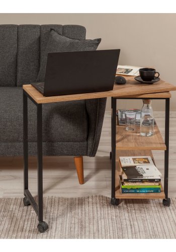 NORDVÄRK Melin sidebord, m. 2 hylder og hjul - Atlantic Pine melamin og sort metal