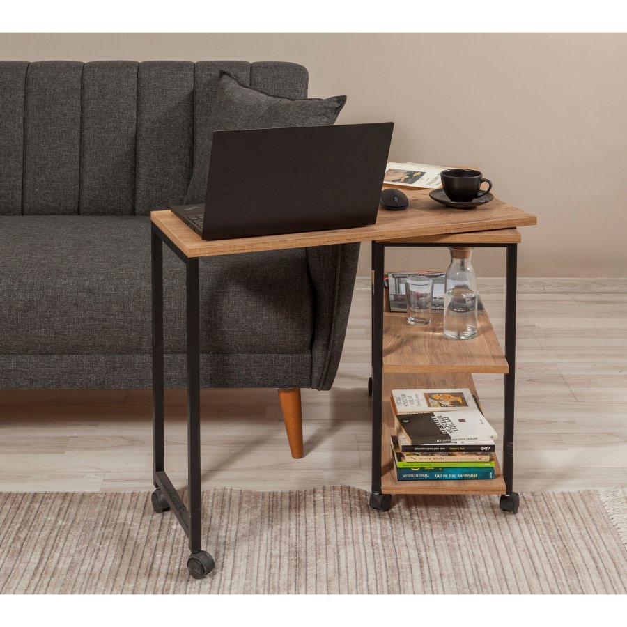 NORDVÄRK Melin sidebord, m. 2 hylder og hjul - Atlantic Pine melamin og sort metal