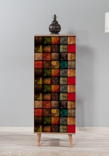 FUNZI LIVING Filinta skoskab, m. 1 lge og 7 hylder - multifarvet/Sonoma eg melamin og avnbg