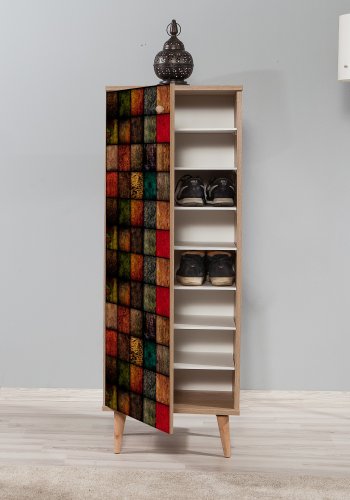 FUNZI LIVING Filinta skoskab, m. 1 lge og 7 hylder - multifarvet/Sonoma eg melamin og avnbg