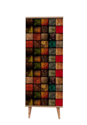 FUNZI LIVING Filinta skoskab, m. 1 lge og 7 hylder - multifarvet/Sonoma eg melamin og avnbg