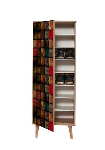 FUNZI LIVING Filinta skoskab, m. 1 lge og 7 hylder - multifarvet/Sonoma eg melamin og avnbg