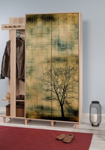 NORDVÄRK Garmanto entrést, m. 4 knager, 2 lger m. mnster, 11 hylder - natur melamin og bg