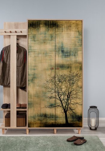 NORDVÄRK Garmanto entrést, m. 4 knager, 2 lger m. mnster, 11 hylder - natur melamin og bg