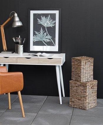 ACT NORDIC Neptun skrivebord med skuffer - hvid/eg struktur