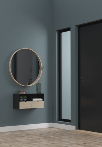 ACT NORDIC Joliet vghngt natbord, m. hylde og skuffe - natur bambus og sort metal (30x25)