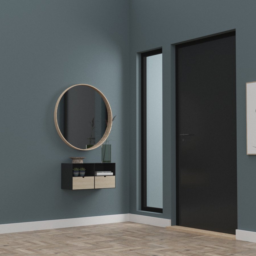 ACT NORDIC Joliet vghngt natbord, m. hylde og skuffe - natur bambus og sort metal (30x25)