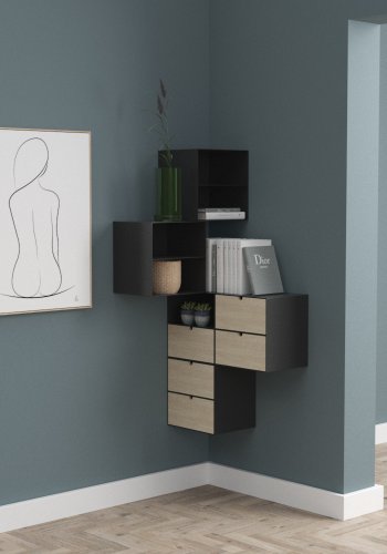 ACT NORDIC Joliet vghngt natbord, m. hylde og skuffe - natur bambus og sort metal (30x25)