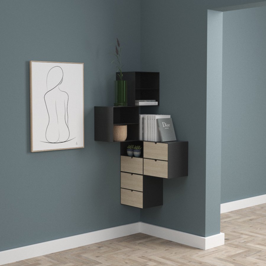 ACT NORDIC Joliet vghngt natbord, m. hylde og skuffe - natur bambus og sort metal (30x25)