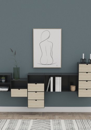 ACT NORDIC Joliet vghngt natbord, m. hylde og skuffe - natur bambus og sort metal (30x25)