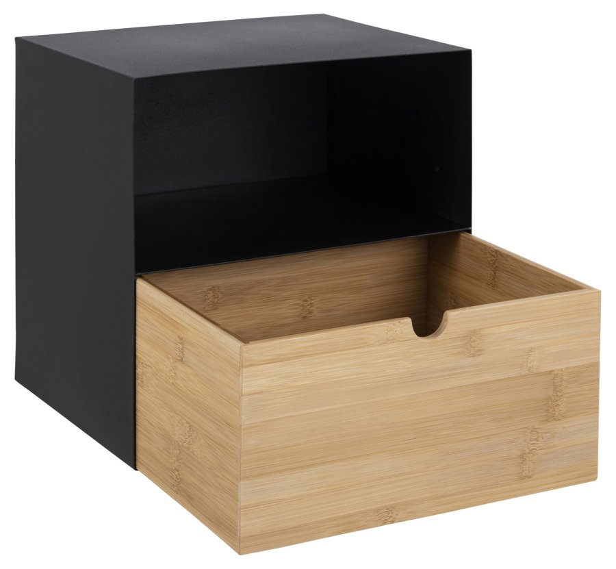 ACT NORDIC Joliet vghngt natbord, m. hylde og skuffe - natur bambus og sort metal (30x25)