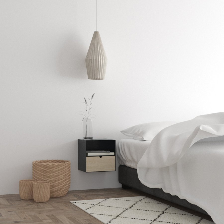 ACT NORDIC Joliet vghngt natbord, m. hylde og skuffe - natur bambus og sort metal (30x25)