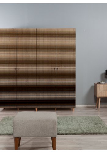 NORDVÄRK garderobeskab, m. 4 lger, 2 bjlestnger, 7 hylder - natur melamin og avnbg