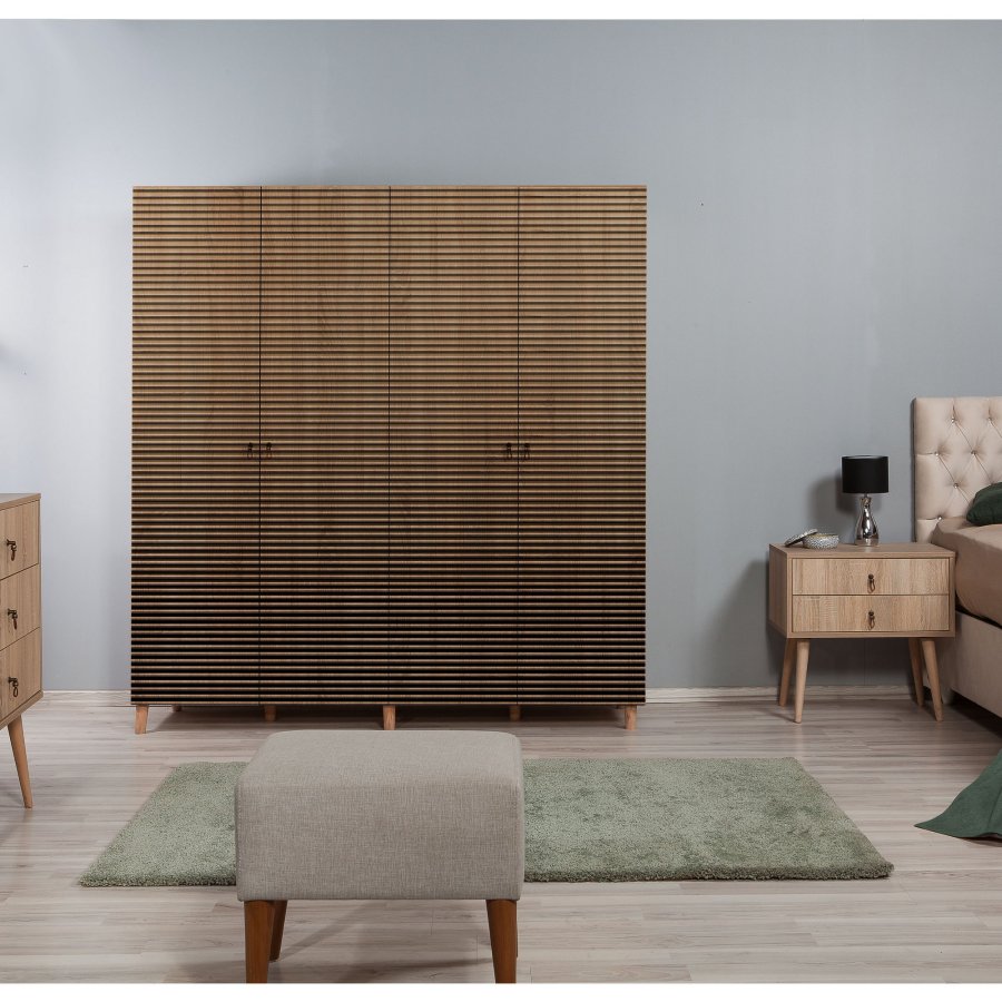 NORDVÄRK garderobeskab, m. 4 lger, 2 bjlestnger, 7 hylder - natur melamin og avnbg