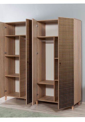 NORDVÄRK garderobeskab, m. 4 lger, 2 bjlestnger, 7 hylder - natur melamin og avnbg