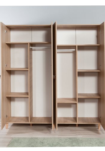 NORDVÄRK garderobeskab, m. 4 lger, 2 bjlestnger, 7 hylder - natur melamin og avnbg