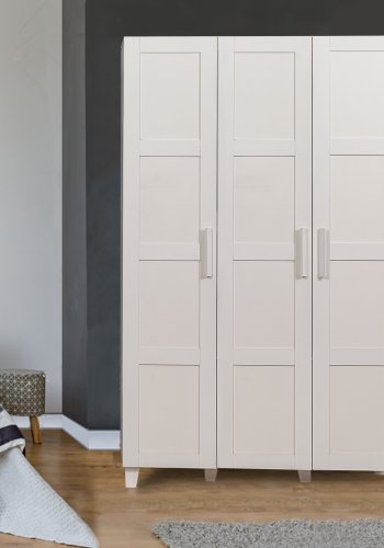 NORDVÄRK Hedera garderobeskab, m. 3 lger, 1 bjlestang, 4 hylder - hvid melamin