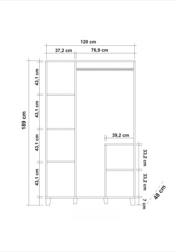 NORDVÄRK Hedera garderobeskab, m. 3 lger, 1 bjlestang, 4 hylder - hvid melamin