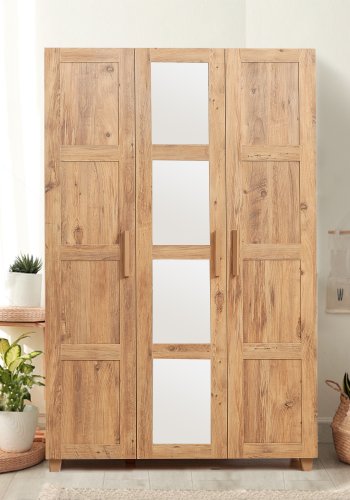 NORDVÄRK Hedera garderobeskab, m. 3 lger, 1 bjlestang, 4 hylder - natur og hvid melamin