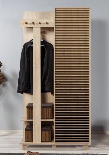 FUNZI LIVING Garmanto 90 entrést, m. knagerkke, bjlestang og skab - natur melamin og avnbg