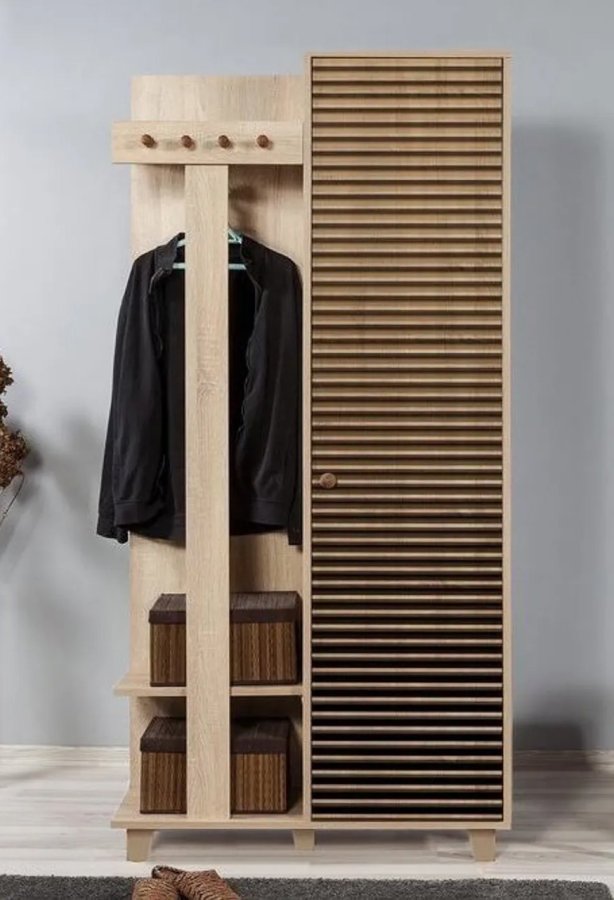 FUNZI LIVING Garmanto 90 entrést, m. knagerkke, bjlestang og skab - natur melamin og avnbg