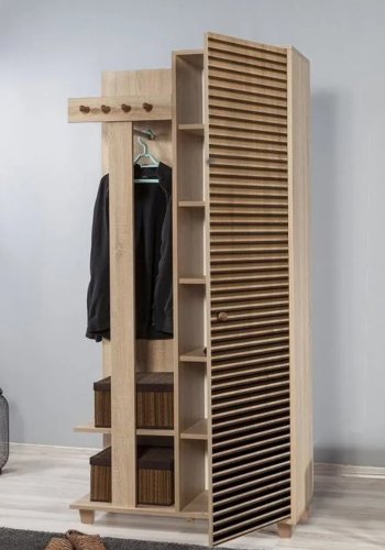 FUNZI LIVING Garmanto 90 entrést, m. knagerkke, bjlestang og skab - natur melamin og avnbg