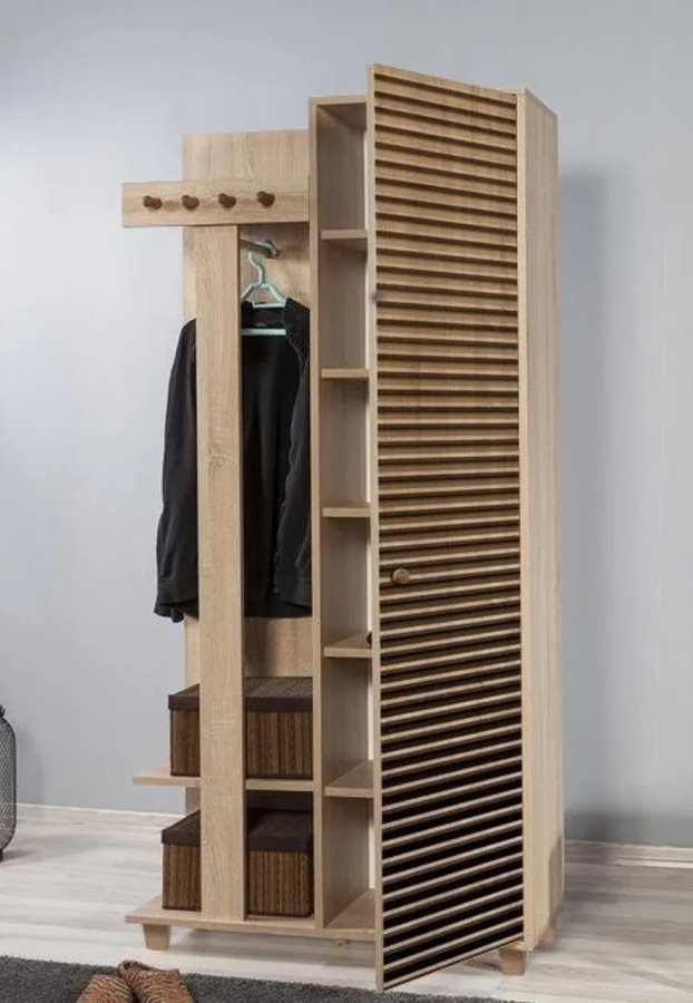 FUNZI LIVING Garmanto 90 entrést, m. knagerkke, bjlestang og skab - natur melamin og avnbg