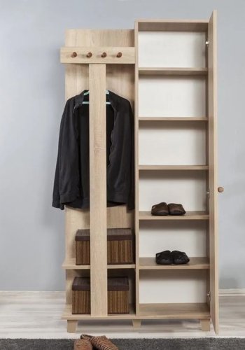 FUNZI LIVING Garmanto 90 entrést, m. knagerkke, bjlestang og skab - natur melamin og avnbg