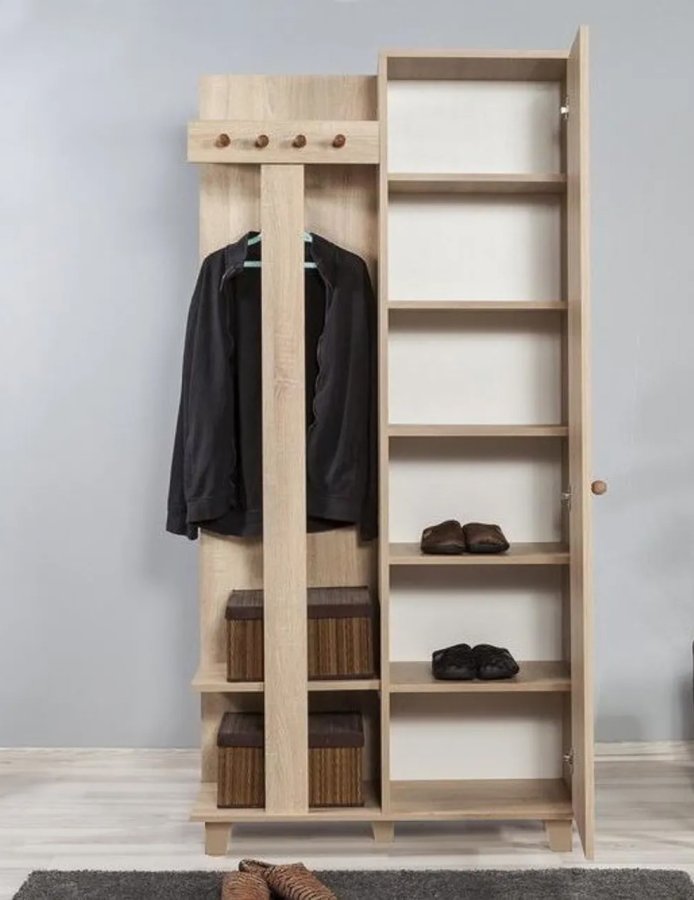 FUNZI LIVING Garmanto 90 entrést, m. knagerkke, bjlestang og skab - natur melamin og avnbg