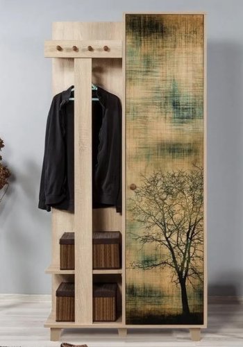 FUNZI LIVING Garmanto 90 entrést, m. knagerkke, bjlestang og skab - natur melamin og avnbg