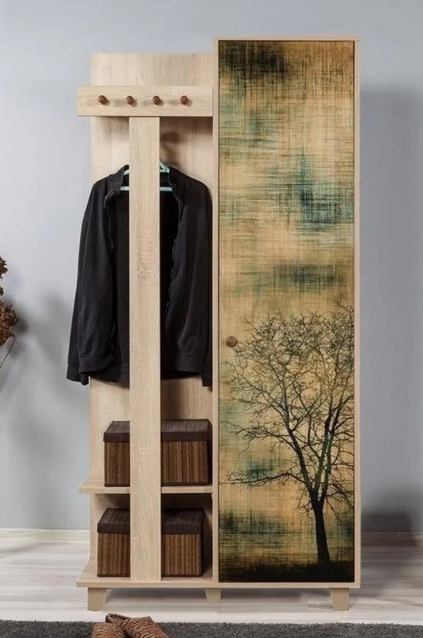 FUNZI LIVING Garmanto 90 entrést, m. knagerkke, bjlestang og skab - natur melamin og avnbg