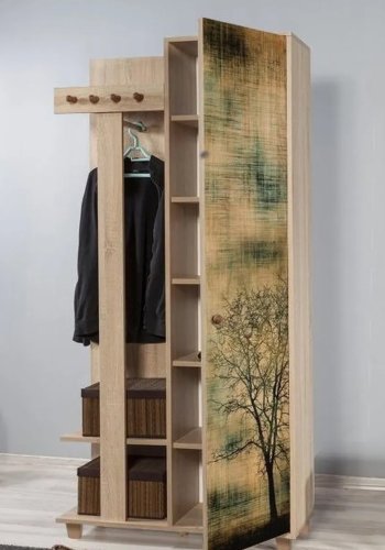 FUNZI LIVING Garmanto 90 entrést, m. knagerkke, bjlestang og skab - natur melamin og avnbg