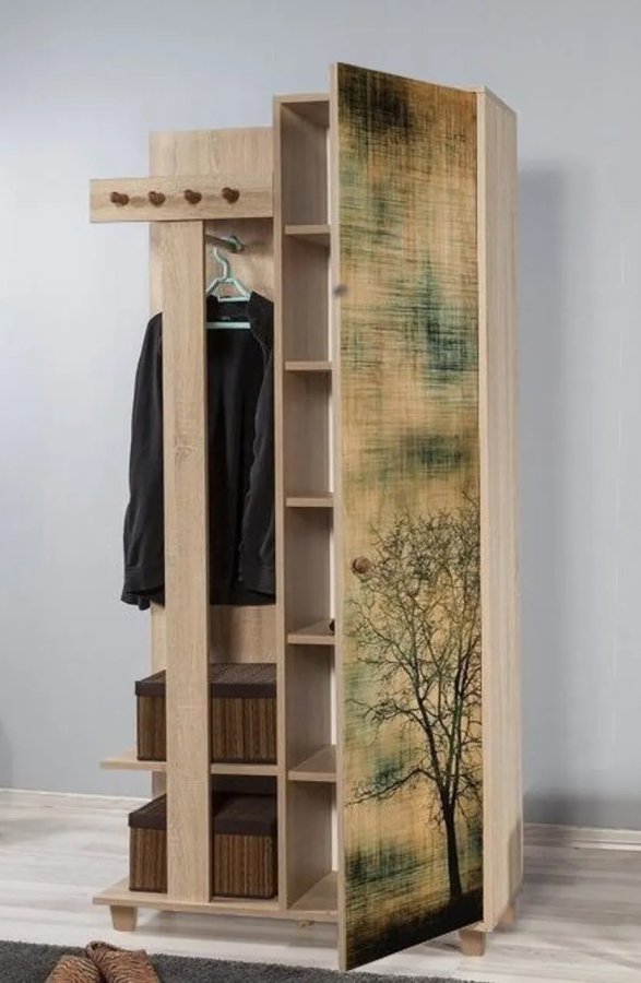 FUNZI LIVING Garmanto 90 entrést, m. knagerkke, bjlestang og skab - natur melamin og avnbg