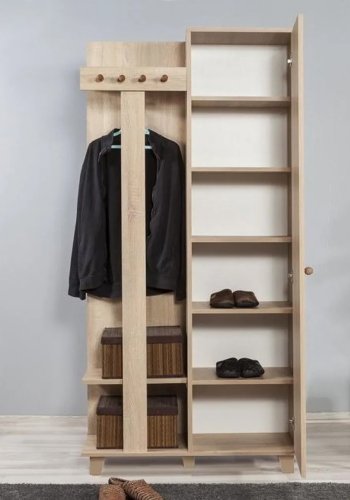 FUNZI LIVING Garmanto 90 entrést, m. knagerkke, bjlestang og skab - natur melamin og avnbg