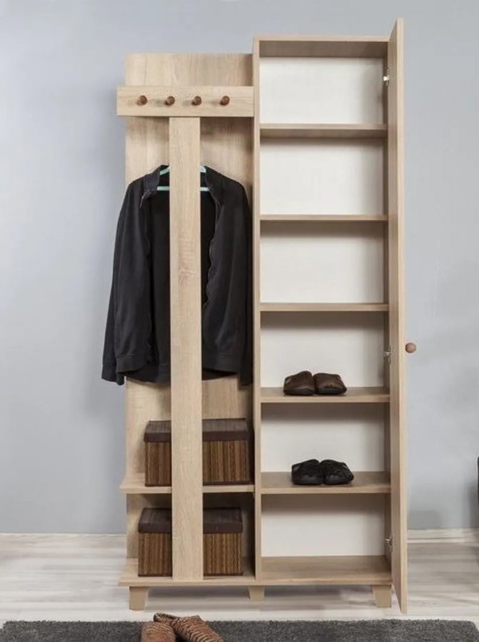 FUNZI LIVING Garmanto 90 entrést, m. knagerkke, bjlestang og skab - natur melamin og avnbg