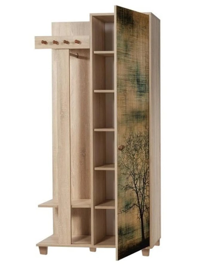 FUNZI LIVING Garmanto 90 entrést, m. knagerkke, bjlestang og skab - natur melamin og avnbg