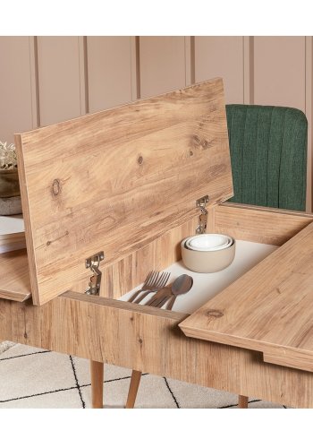 NORDVÄRK Vina spisebord, m. 1 tillgsplade - natur melamin og bg (130(165)x80)