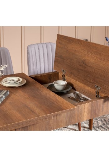 NORDVÄRK Vina spisebord, m. 1 tillgsplade - valnddefarvet melamin og bg (130(165)x80)