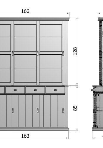 WOOOD Lagos vitrineskab, m. 6 skydelger og 4 skuffer - glas og hvid fyrretr