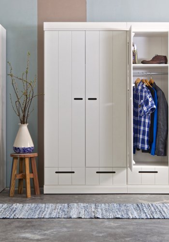 WOOOD Connect garderobeskab, m. 2 lger, 1 hylde og 1 bjlestang - hvid fyrretr