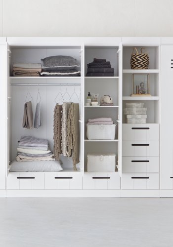 WOOOD Connect garderobeskab, m. 2 lger, 1 hylde og 1 bjlestang - hvid fyrretr