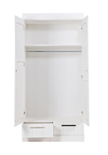 WOOOD Connect garderobeskab, m. 2 lger, 1 hylde, 1 bjlestang og 2 skuffer - hvid fyrretr