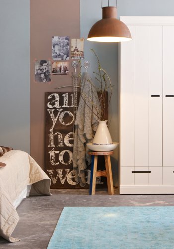 WOOOD Connect garderobeskab, m. 3 lger, 4 hylder, 1 bjlestang og 3 skuffer - hvid fyrretr