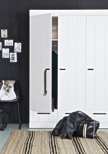 WOOOD Connect garderobeskab, m. 3 lger, 4 hylder, 1 bjlestang og 3 skuffer - hvid fyrretr