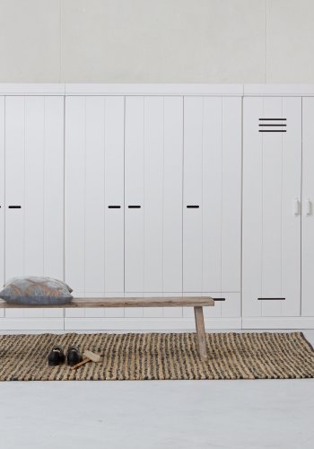 WOOOD Connect garderobeskab, m. 3 lger, 4 hylder, 1 bjlestang og 3 skuffer - hvid fyrretr