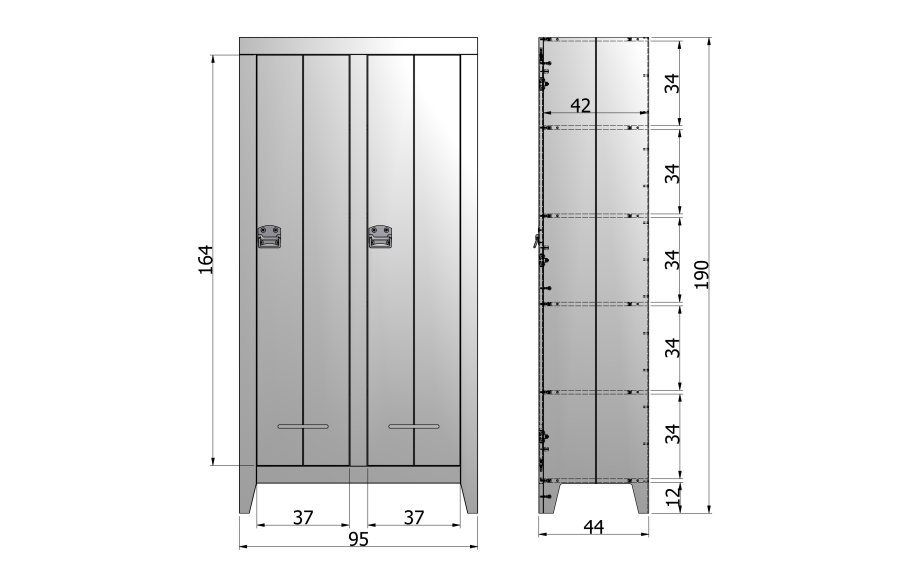 WOOOD Kluis skab, m. 2 lger og 4 hylder - stlgr fyrretr