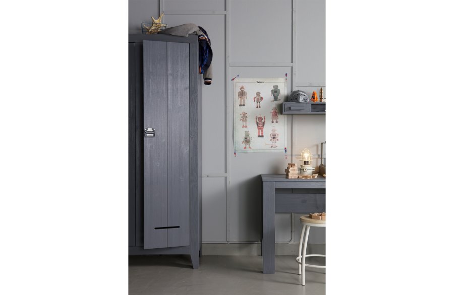 WOOOD Kluis skab, m. 2 lger og 4 hylder - stlgr fyrretr